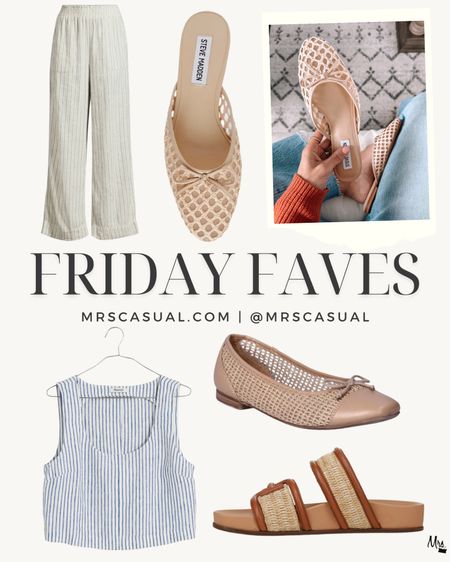 Friday favorites sharing the best of the week! Spring sandals / summer fashion / Walmart fashion / raffia flats / linen pants / stripe tank / spring flats / Tory Burch / Walmart shoes / Nordstrom

#LTKstyletip #LTKfindsunder100 #LTKfindsunder50