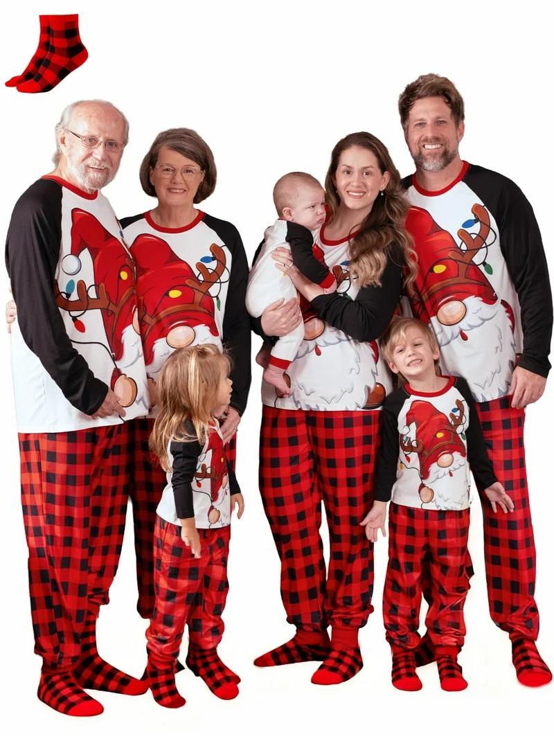 PatPat Womens Christmas Pajamas Family Matching 2 Piece Set Long Sleeve Santas Top and Red Plaid ... | Walmart (US)