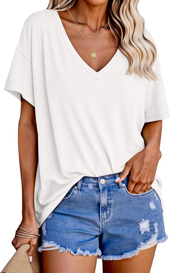 Tankaneo Womens Oversized Tshirts V Neck Short Sleeve Tops Summer Casual Loose Fit Tunic Tee Shir... | Amazon (US)