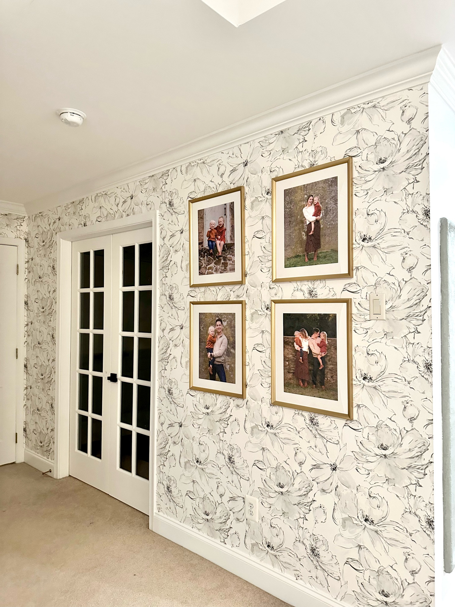 Did you notice I only have one doorknob on my office doors?! 🤪 

This wallpaper is my whole personality. It's pasted, which means that the wallpaper must be brushed with adhesive, then "booked" for two minutes, before it can be unfolded and applied to the wall. It is a labor intensive task, but by far my favorite way of applying wallpaper. I still get excited every time I walk past it! 

Primary bedroom, master bedroom, neutral decor, neutral bedroom, white walls, floral wallpaper, black-and-white wallpaper, gold picture frames, brass decor, home, bedroom, living room, black door knobs, modern home



#LTKhome #LTKfindsunder100 #LTKfamily