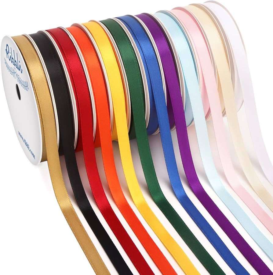 Ribbli Rainbow Satin Ribbon 1/4 Inch x 12 Rolls Total 60 Yards- Colorful Ribbon for Gift Wrapping... | Amazon (US)