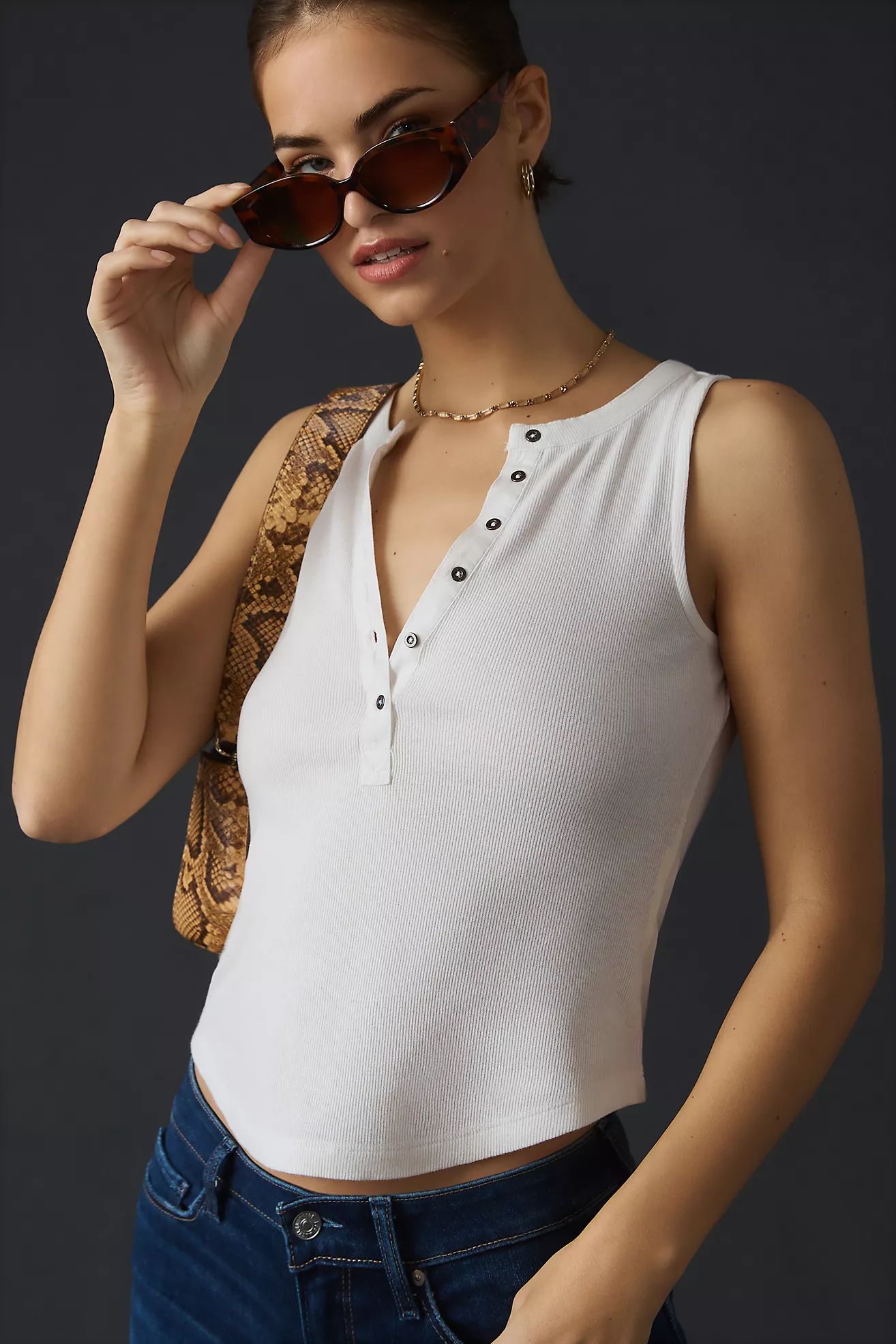 Andie Ribbed Henley Top by Pilcro: Sleeveless Edition | Anthropologie (US)
