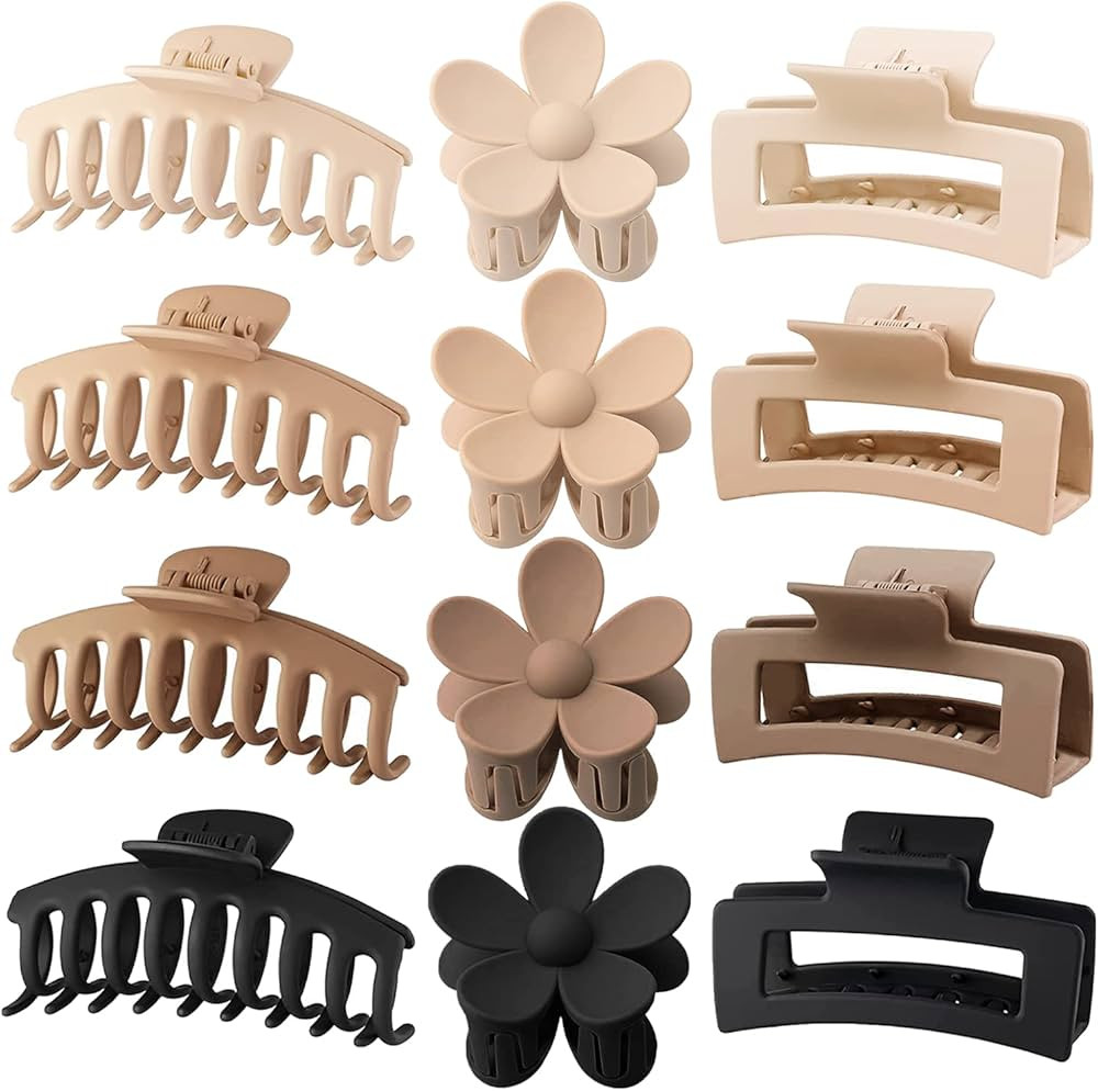 12 Pack Large Hair Claw Clips 4.3 Inch Rectangle Hair Claw Clips Flower Hair Clips for Women Thin... | Amazon (US)