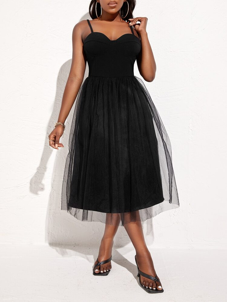 SHEIN SXY Contrast Mesh Bustier Cami Dress | SHEIN