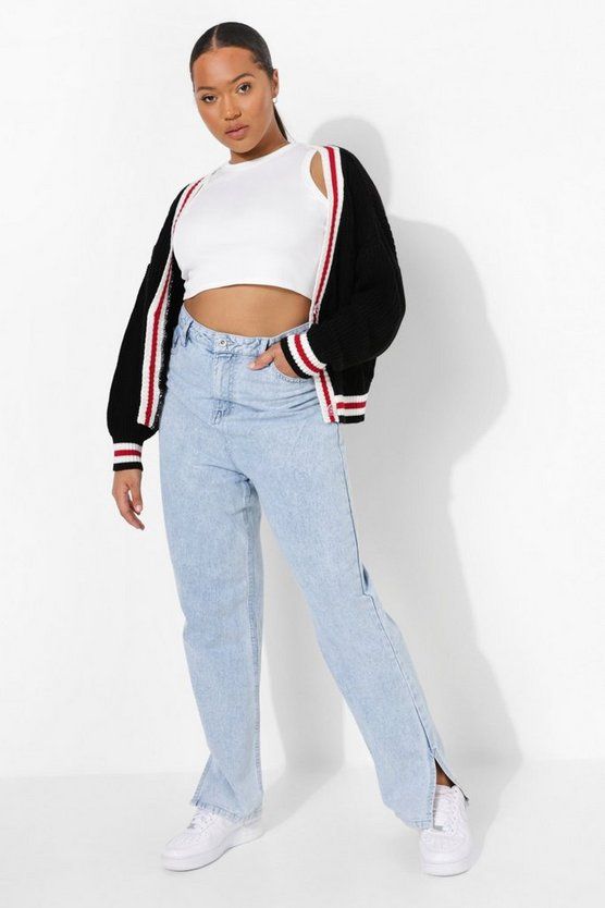 Plus Stripe Cable Knit Cardigan | Boohoo.com (US & CA)