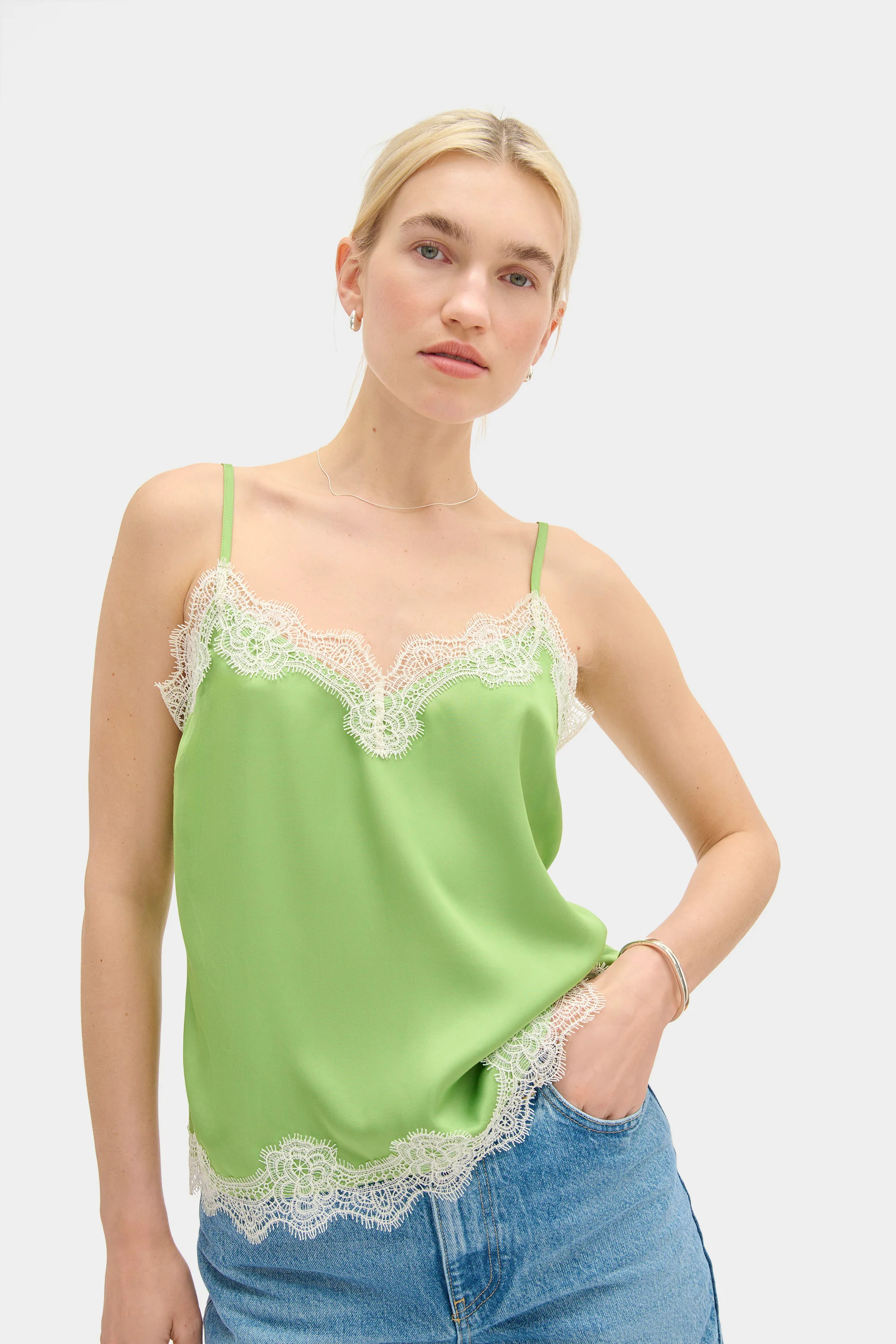 ALIGNE Lace Satin Top - Green | Eme | ALIGNE USA