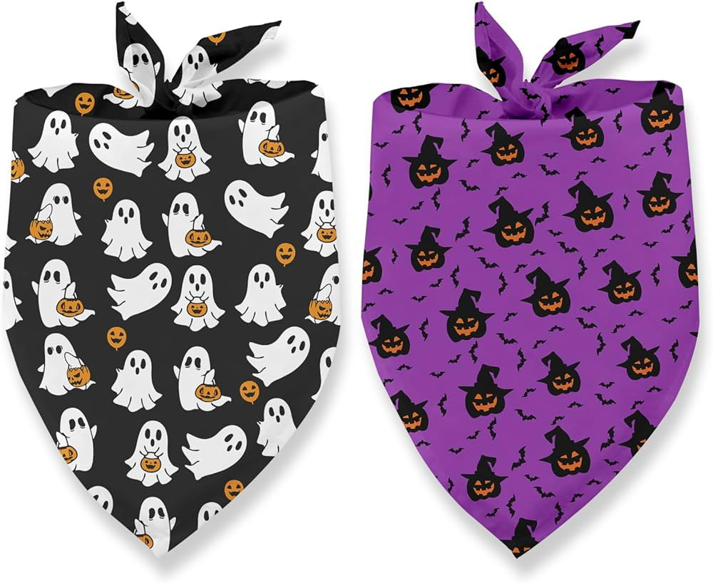 Halloween Dog Bandanas 2 Pack, Thanksgiving Dog Bandana Halloween Pumpkin and Bat Pet Scarf for B... | Amazon (US)