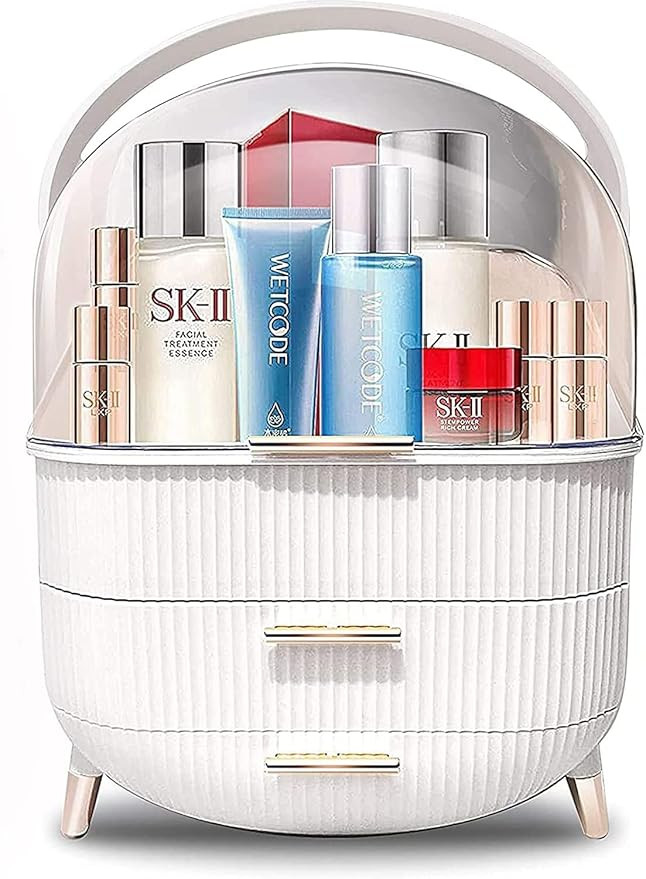 MASSY Egg Shape(Oval) Makeup Storage Box, Countertop Portable Vanity Cosmetics Organizer Preppy S... | Amazon (US)