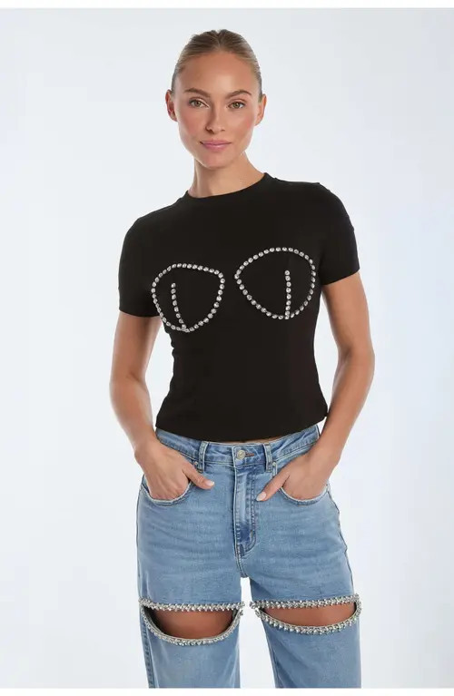 NOLI YOGA Rya Crystal T-Shirt in Black at Nordstrom, Size Small | Nordstrom
