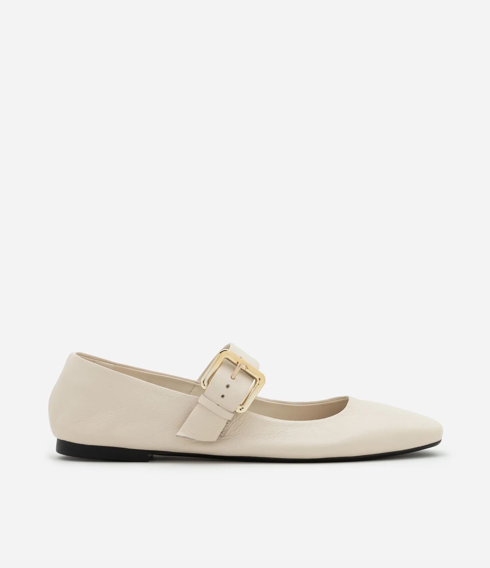 Sapatilha em Couro com Tira Central e Maxi Fivela Metalizada em Plástico Off White - Lojas Renne... | Renner (BR)