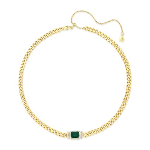 EVEYE 18K Gold Plated Necklace for Women, Adjustable Slide Lock Choker Necklaces for Women with Created Emerald & Cubic Zirconia, 14.5-18.3 Inch Dainty Gold Jewelry Gifts for Women | Amazon (US)