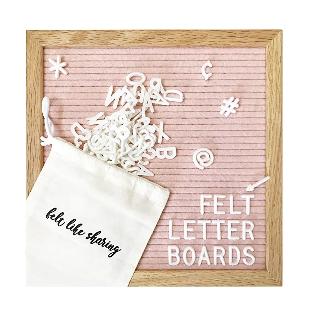 Pink Handmade Felt Letter Board Set With Wood Oak Frame 10x10 Inch Comes With 300 3/4 Inch White ... | Etsy (US)