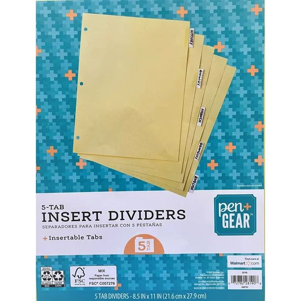 Pen+Gear Insertable Dividers, 5-Tab, Buff Paper, Clear Tabs (28190) - Walmart.com | Walmart (US)