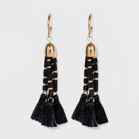 Wooden Beaded and Raffia Tassel Drop Earrings - A New Day™ | Target