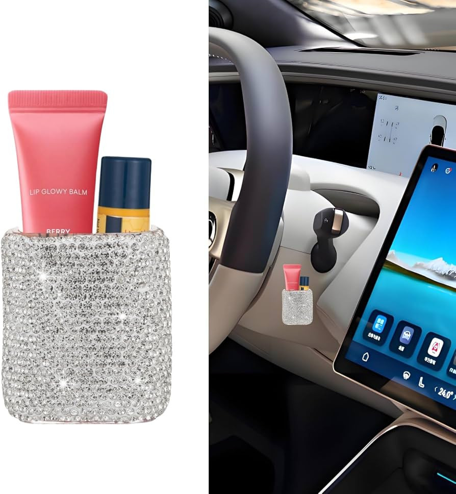Bling Car Lip Balm Holder for Chapstick Lip Gloss Holder for Car Chap Stick Holder for Women(Silv... | Amazon (US)
