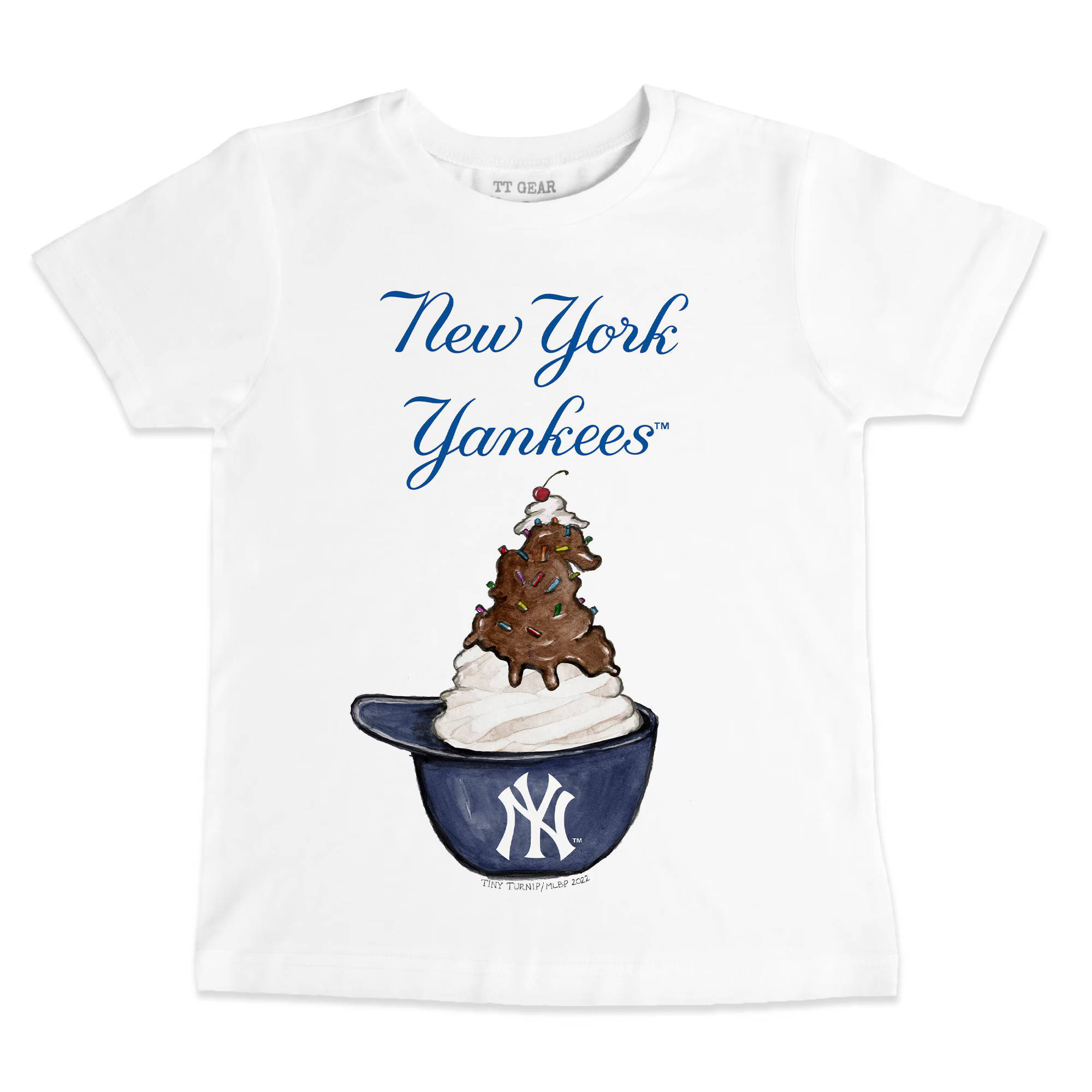 Youth New York Yankees Tiny Turnip White Sundae Helmet T-Shirt | MLB Shop