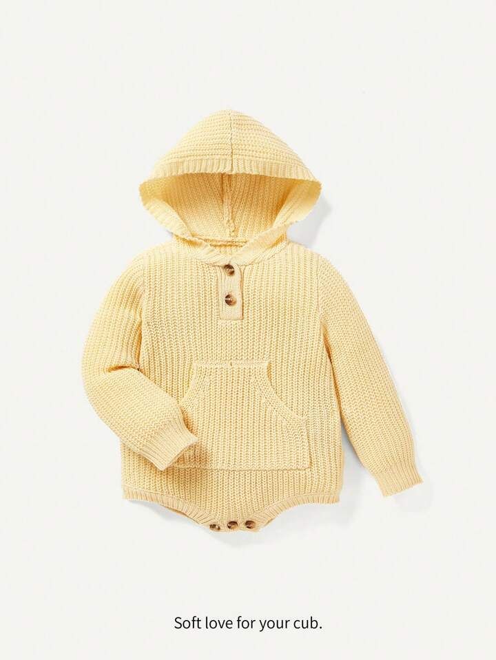 Cozy Cub Baby Girl Kangaroo Pocket Hooded Knit Bodysuit | SHEIN