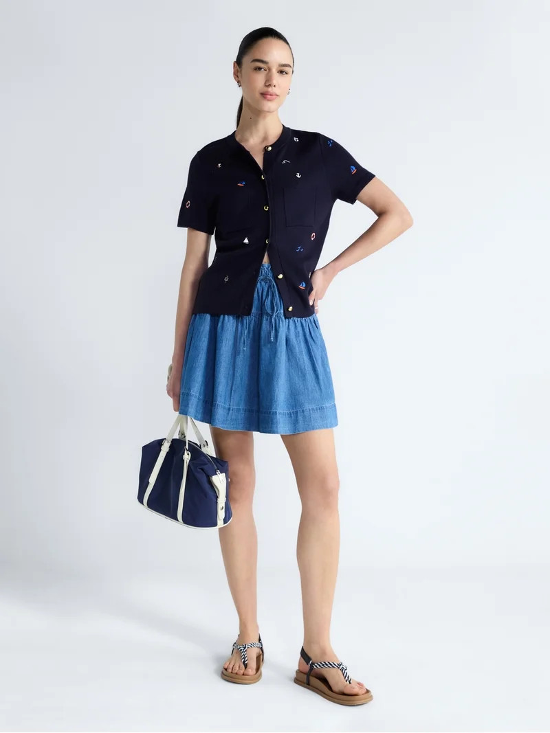 Free Assembly Women's and Women's Plus Embroidered Cardigan Sweater with Short Sleeves, Sizes XS-... | Walmart (US)