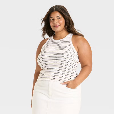 Women's Variegated Ribbed Tank Top - Universal Thread™ Tan Striped XXL | Target