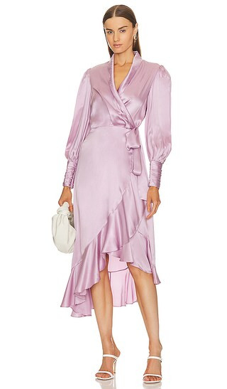 Silk Wrap Midi Dress in Musk | Revolve Clothing (Global)