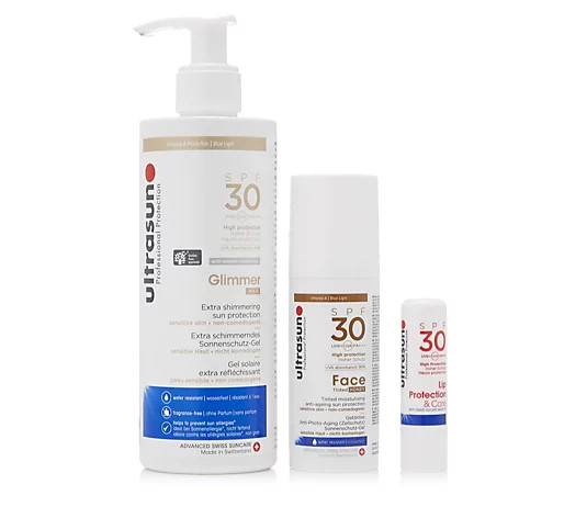 Ultrasun Sun Protection 3 Piece Body, Face & Lip Glow Collection - QVC UK | QVC UK