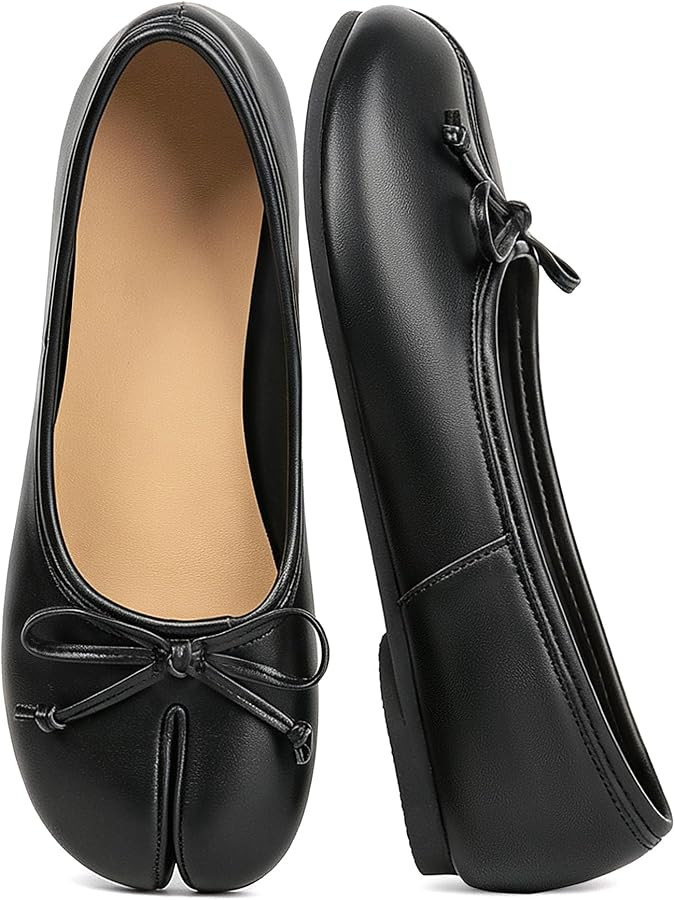 Women Tabi New Ballerina Shoes Split Toe Comfortable Ballet Flats with Bow | Amazon (US)