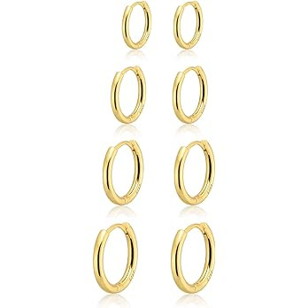 Small Gold Huggie Hoop Earrings Set for Women 14K Real Gold Plated Hypoallergenic Lightweight Ear... | Amazon (US)