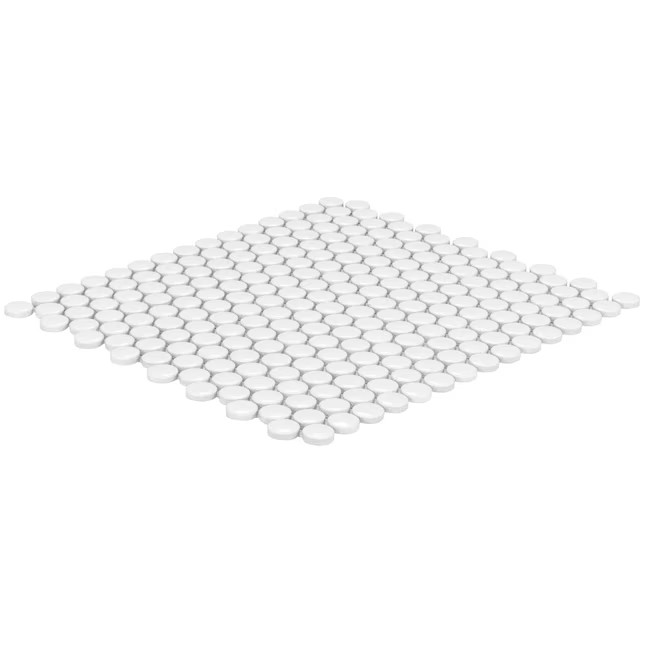 Satori Hudson Brilliant White 12-in x 12-in Glossy Porcelain Penny Mosaic Wall Tile (0.9-sq. ft/ ... | Lowe's