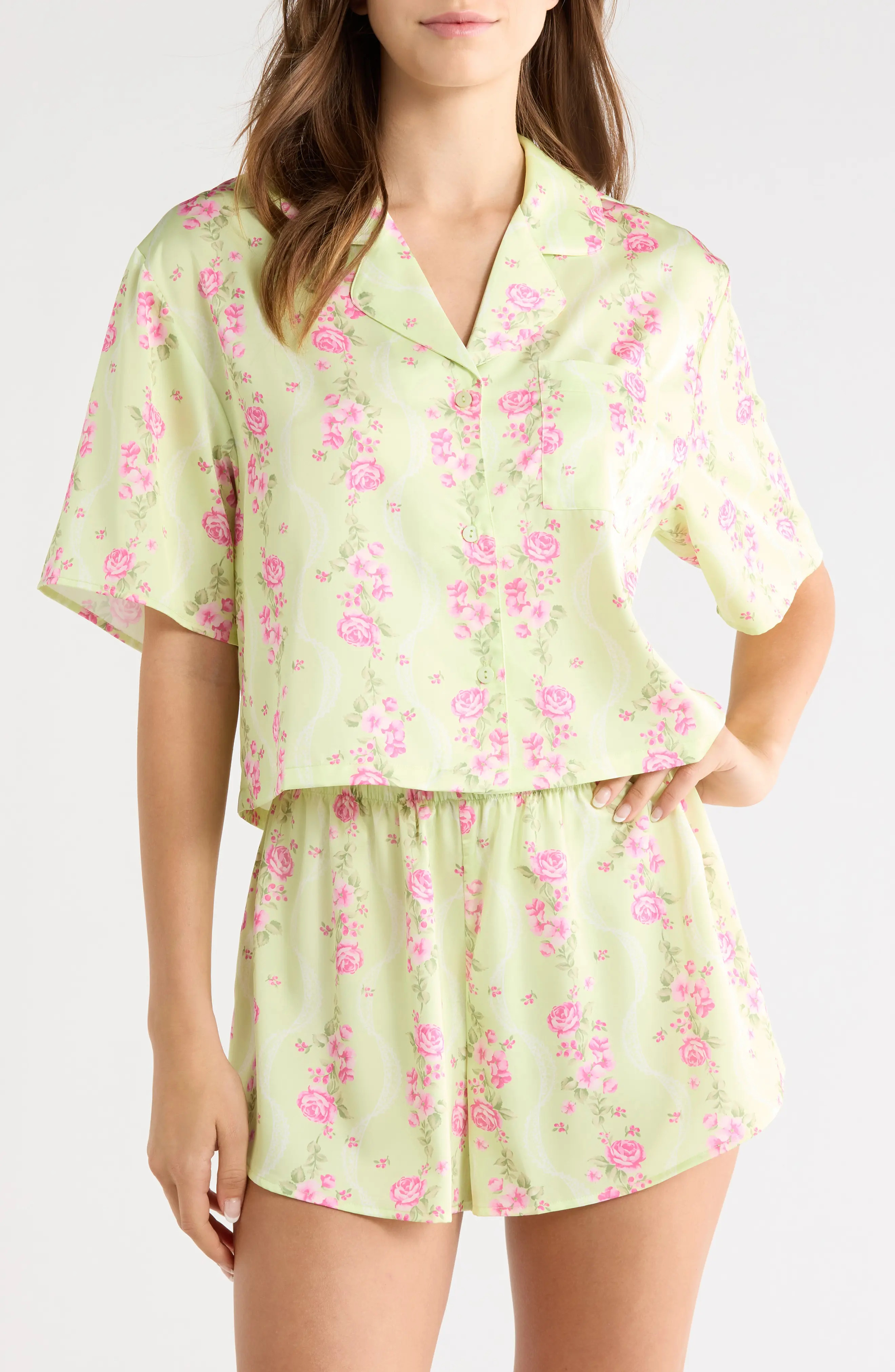 Boxy Stretch Satin Short Pajamas (Women) | Nordstrom | Nordstrom