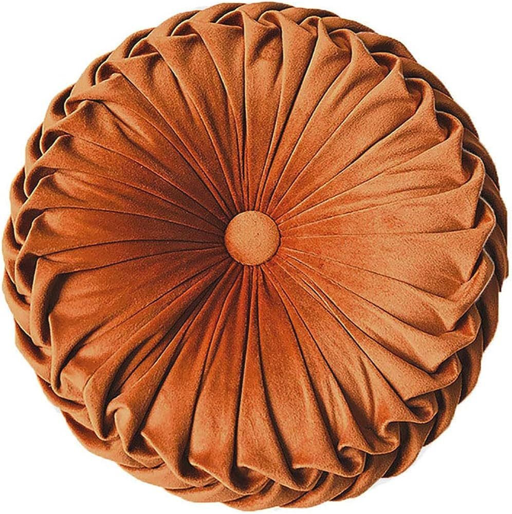 Elero Round Throw Pillow Velvet Home Decoration Pleated Cushion for Couch Chair Bed Car Orange | Amazon (US)