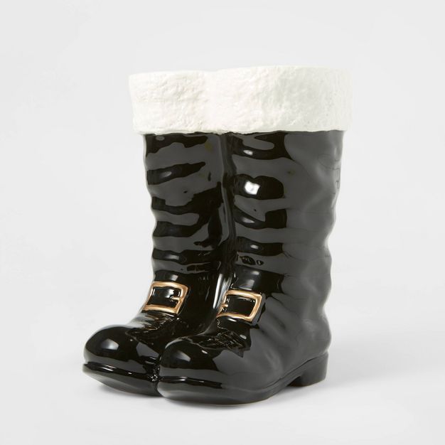 10&#34; Ceramic Santa Boots Decorative Figurine Black - Wondershop&#8482; | Target