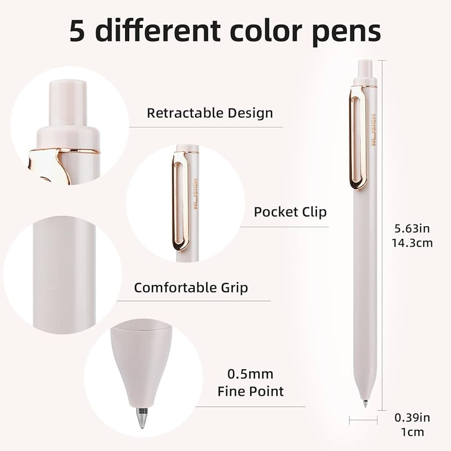NUSIGN Gel Pens, 5 Pcs 0.5mm Retractable Quick Dry Ink Fine Point Rolling Ball Gel Pen, Smooth Wr... | Amazon (US)