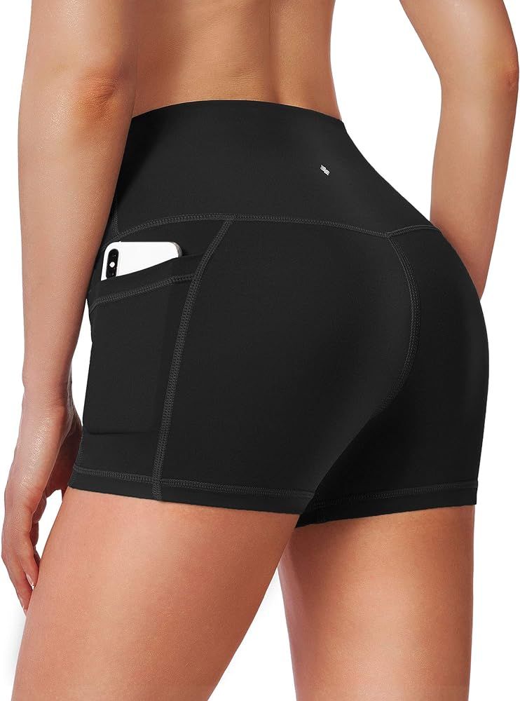 Women's High Waist Yoga Shorts with Side Pockets Tummy Control Running Gym Workout Biker Shorts f... | Amazon (US)