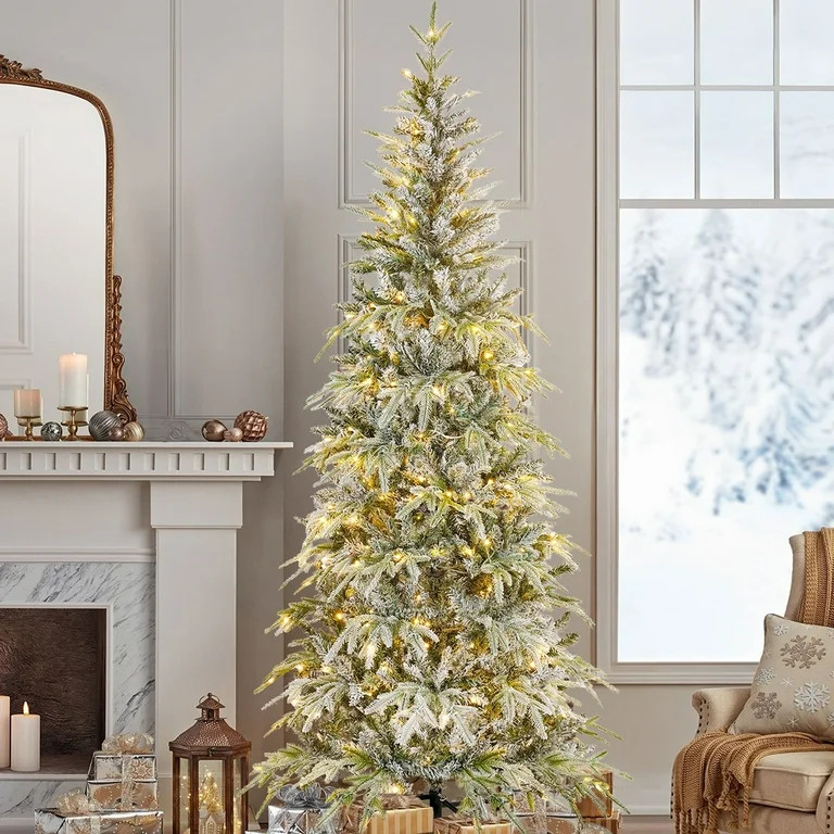 Qunler 6ft Pre-lit Snow Flocked Artificial Christmas Tree with 250 Warm Lights 8 Modes, 420 PE+PV... | Walmart (US)