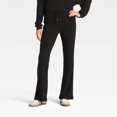 Women's Mid-Rise Ribbed Flare Pants - Universal Thread™ Black L | Target