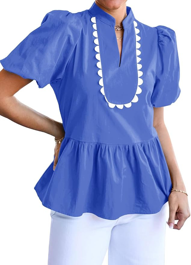 Cicy Bell Womens Puff Sleeve Peplum Blouses Ruffle V Neck Summer Casual Tops Babydoll Loose Fit S... | Amazon (US)