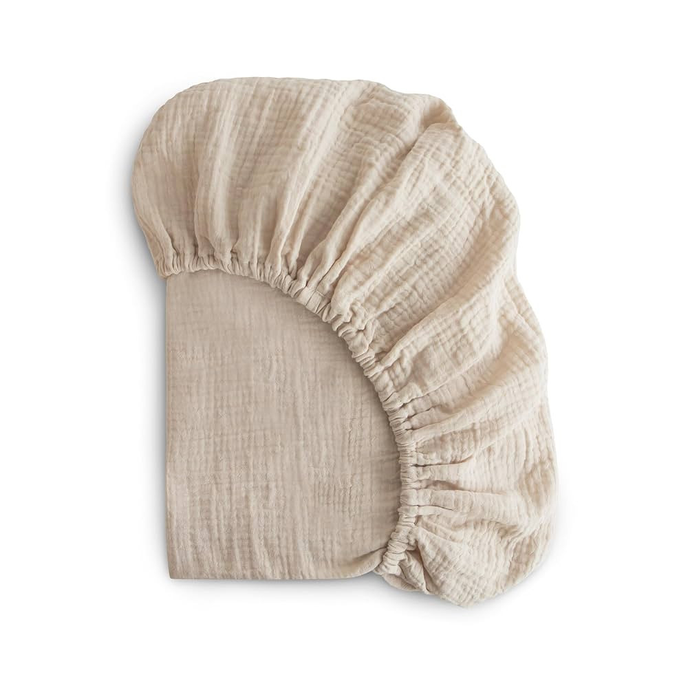 mushie Extra Soft Muslin Fitted MINI Crib Sheet | 24"x 38" (Fog) | Amazon (US)