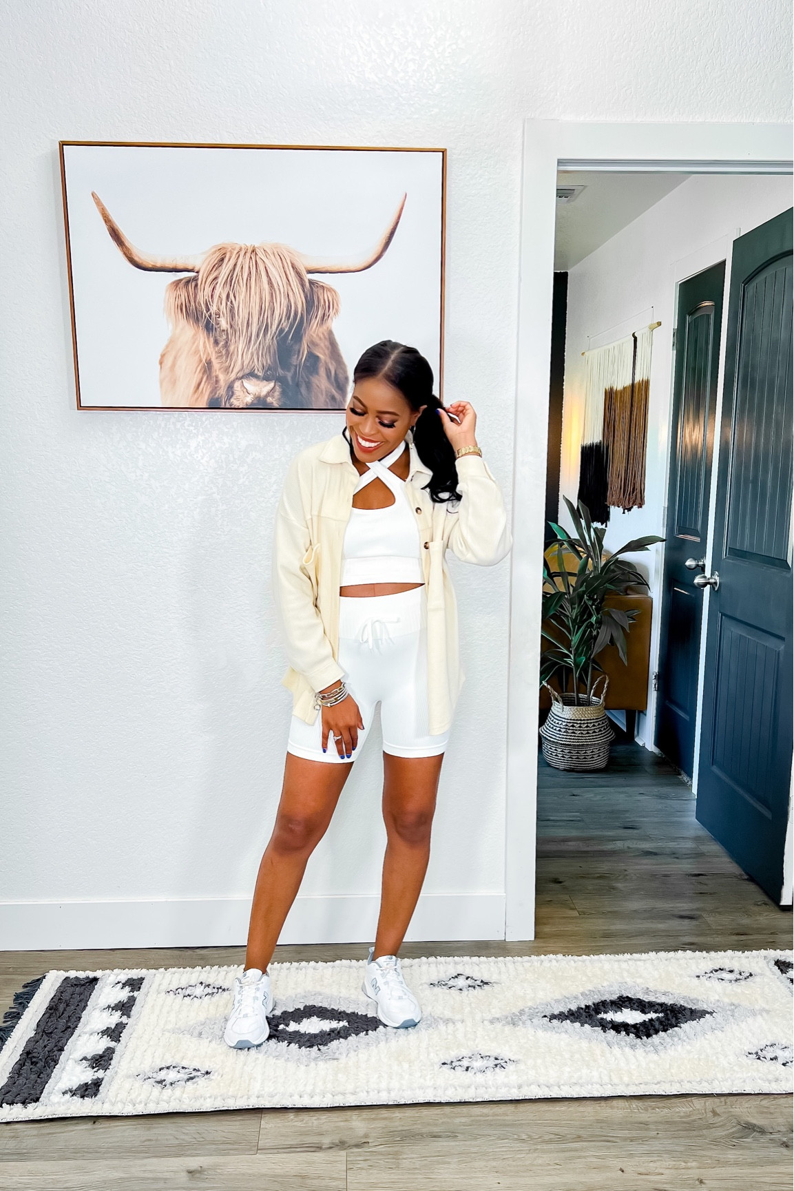 Set: I am 5’4” wearing a size small, great to lounge in or work out in. It has stretch, fits my bump comfortably and I’ll be getting it in more colors to wear throughout my pregnancy. •Shacket: Wearing a small. •Shoes: tts 

#LTKtravel #LTKunder50 #LTKbump