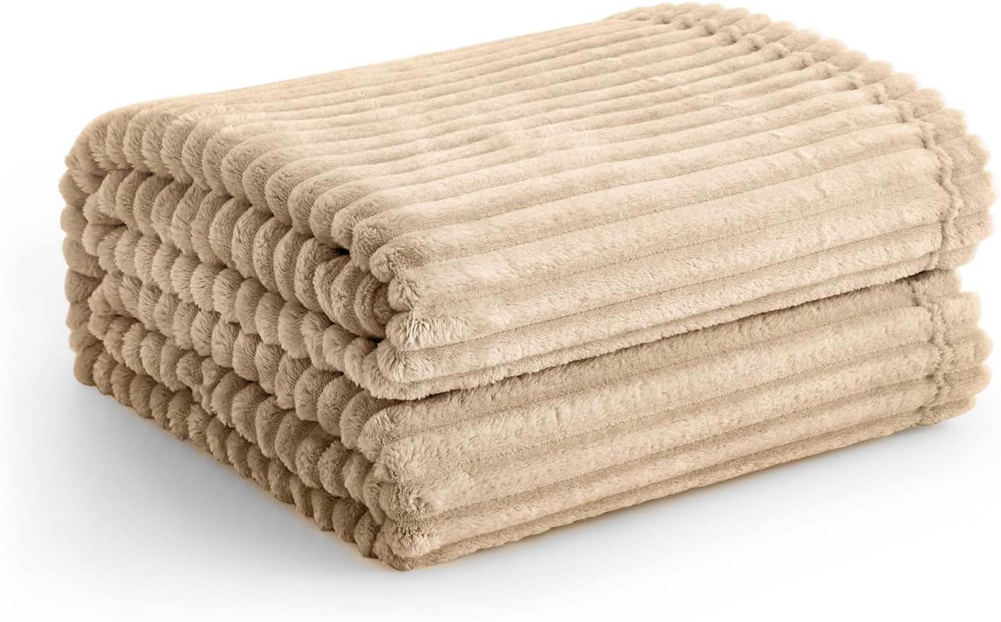 Vessia Flannel Fleece Throw Blanket for Couch,Sofa,Bed, 300GSM 50x70 inch Striped Camel Blanket f... | Amazon (US)