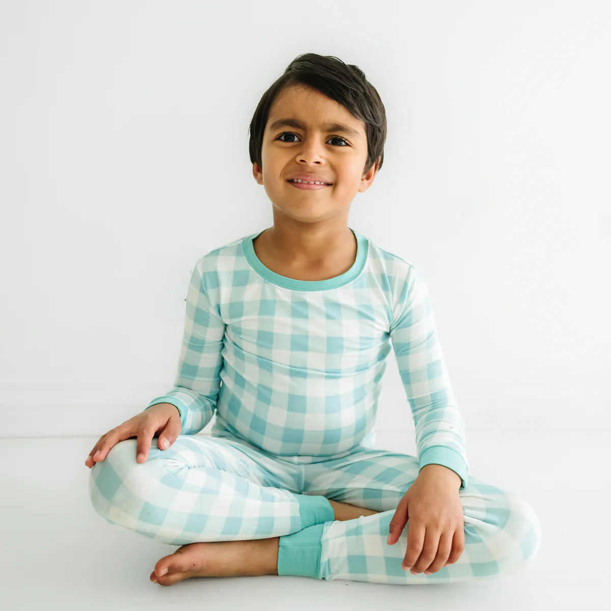 Aqua Gingham Two-Piece Pajama Set | Little Sleepies