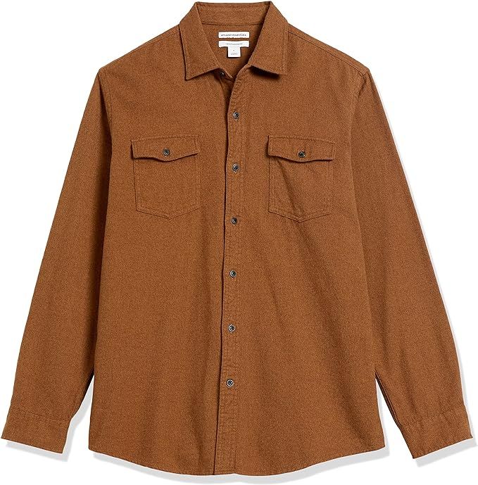Amazon.com: Amazon Essentials Men's Regular-Fit Long-Sleeve Two-Pocket Flannel Shirt, Toffee Brow... | Amazon (US)