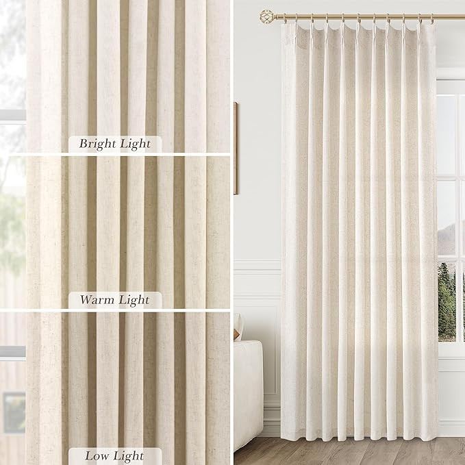 Pinch Pleated 90 Inch Curtains 2 Panels for Living Room Cream Beige Linen Curtains 90 Inches Long... | Amazon (US)
