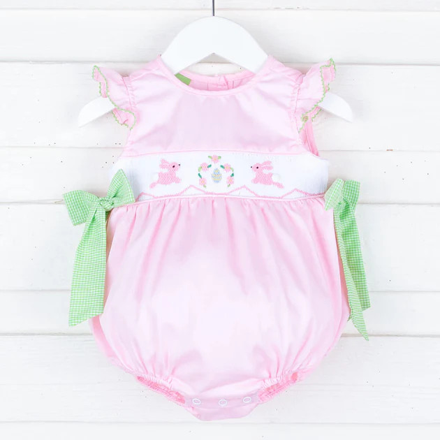 Pink Bunny Smocked Beverly Bubble | Classic Whimsy