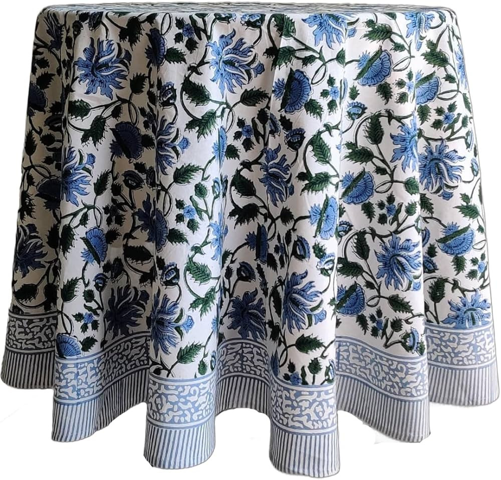 ATOSII Taj 100% Cotton Round Tablecloth, Handblock Print Floral Table Cloth for Kitchen Dining Li... | Amazon (US)