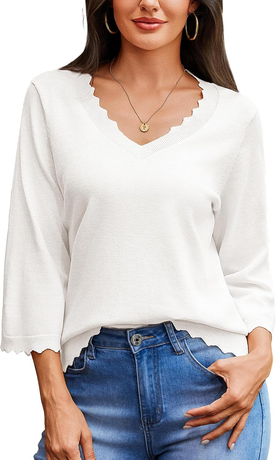 Totatuit Womens Wool Blend V Neck 3/4 Sleeve Sweaters Fall Outfits | Amazon (US)