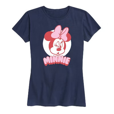 Women's Disney Minnie Pink Short Sleeve Graphic T-Shirt - Navy - Medium | Target