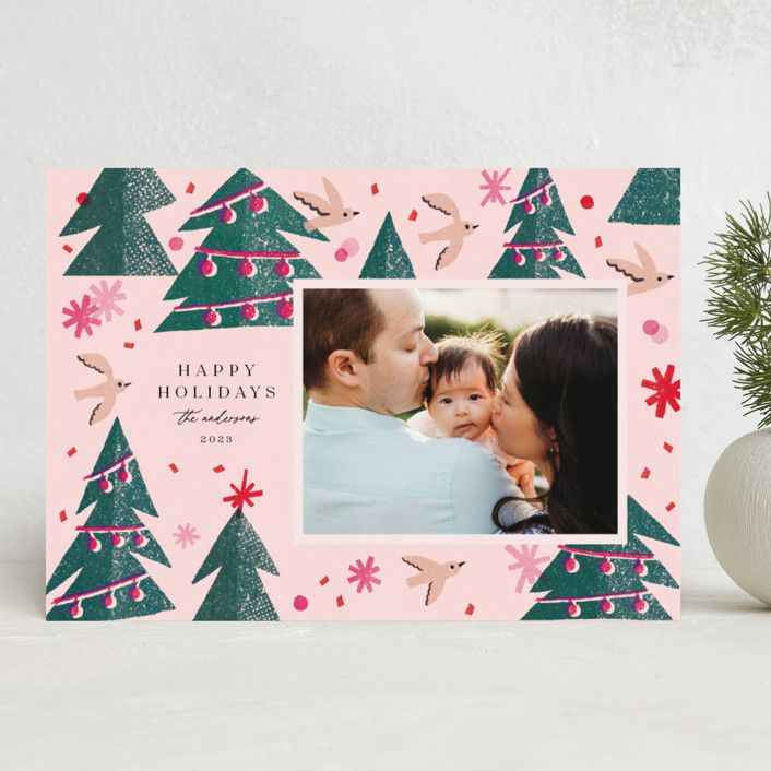 "Joyful Woodland" - Customizable Holiday Photo Cards in Beige by Vivian Yiwing. | Minted