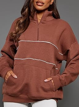 BLENCOT Women's Casual Striped Half Zip Up Drop Shoulder Sweatshirt Oversized Long Sleeve Pullove... | Amazon (US)