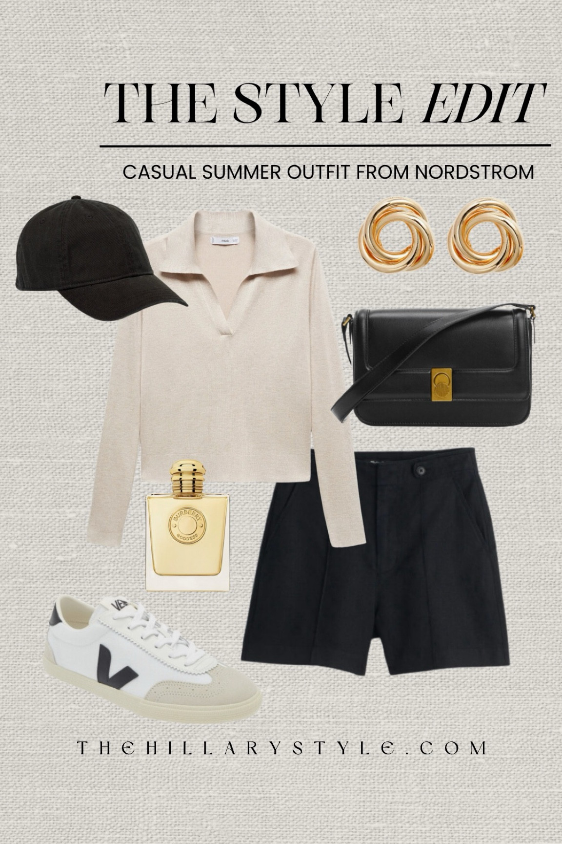 The Style Edit: casual summer outfit from
Nordstrom. Polo sweater, black shorts, linen shorts, sneakers, tennis shoes, black handbag, crossbody bag, gold earrings, black baseball hat, perfume. MANGO, Madewell, Veja, SHYMI, Burberry. Casual outfit, summer outfit, shorts outfits

#LTKSeasonal #LTKStyleTip #LTKOver40