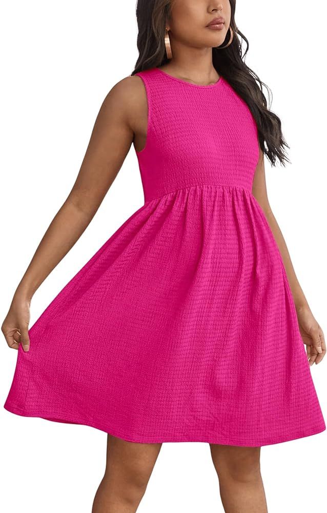 MakeMeChic Women's Maternity Sleeveless A Line Tank Dress Pregnancy Round Neck Short Dress | Amazon (US)